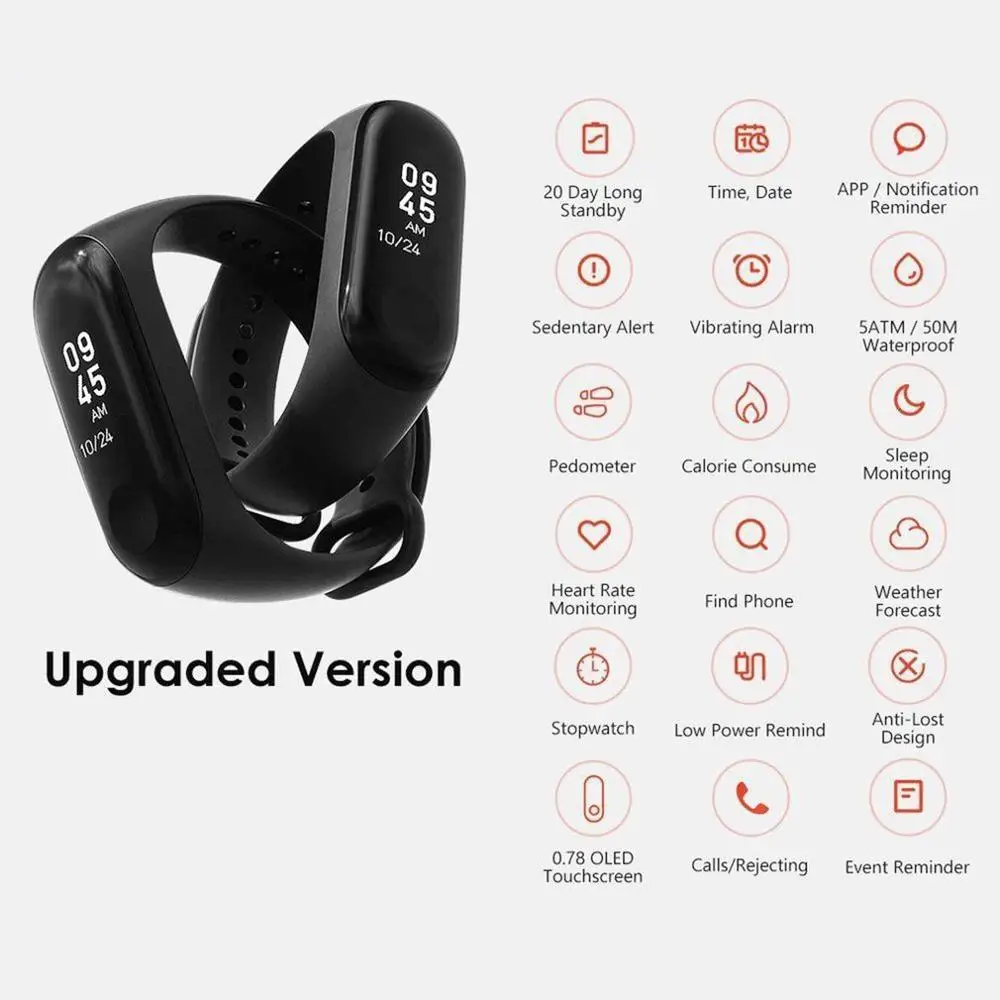Браслет Xiaomi 3 водонепроницаемые спортивные умные часы для мужчин и женщин, бегущий браслет с шагомером 3