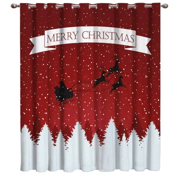 

Merry Christams Red White Curtains for Windows Drapes Modern Printing Curtain For Living Room Bedroom