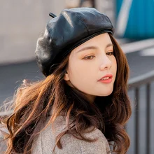 Новинка, стильный берет, шапка для женщин, повседневная, из искусственной кожи, шапка для девочек, Осень-зима, Ретро стиль, шапка s, французский артист, теплые шапки