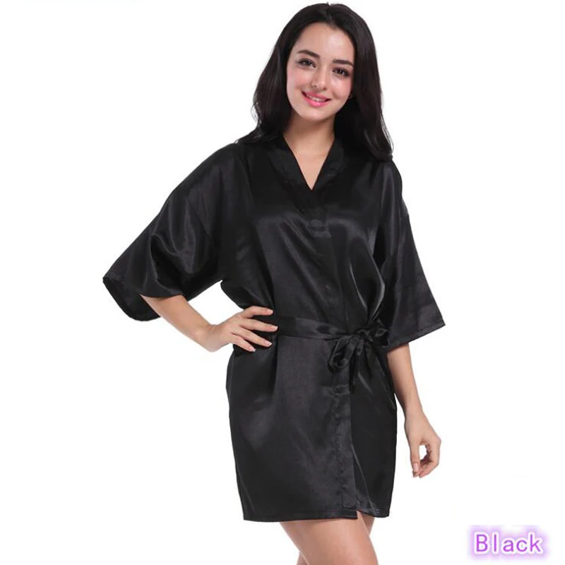 Женский летний сексуальный халат с коротким рукавом, сексуальное женское шелковое кимоно, халат, элегантная однотонная тонкая ночная рубашка-кардиган - Цвет: black