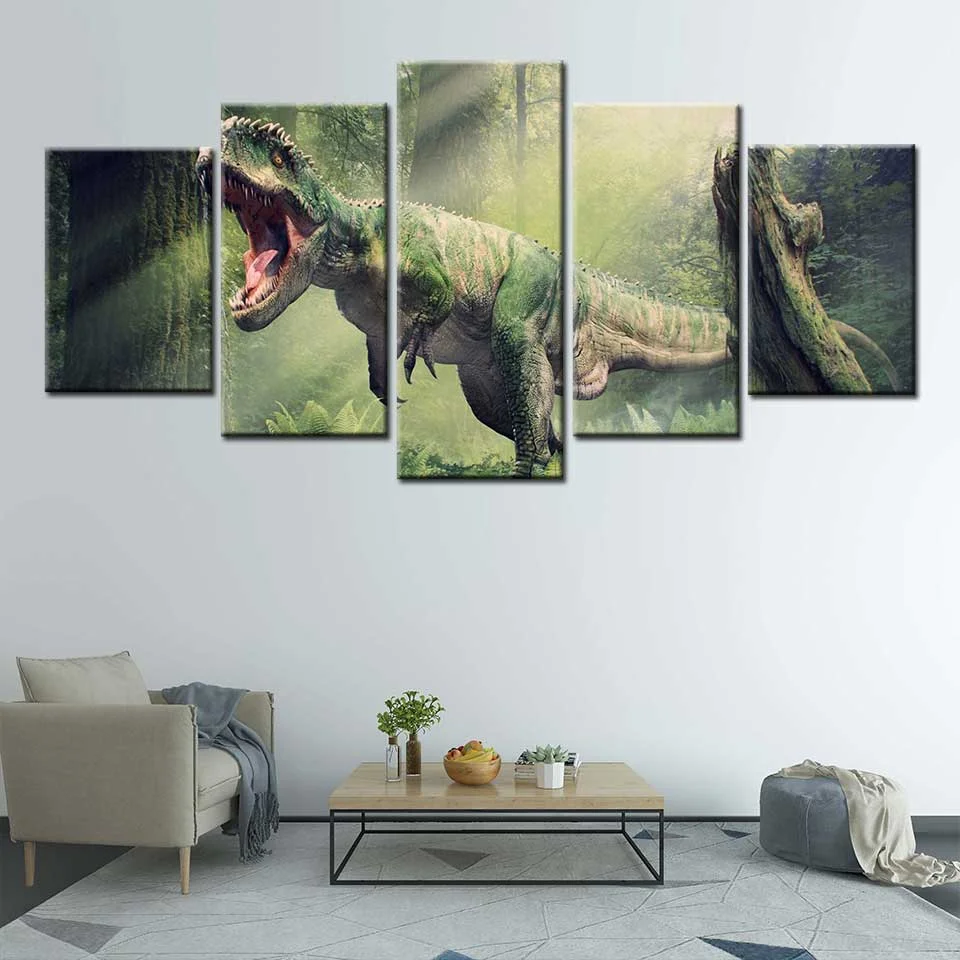 

Wall Art 5 Panel Modular Picture Painting Home Decoration Modern HD Print Dinosaur Canvas Painting forest Poster Home Room Decor
