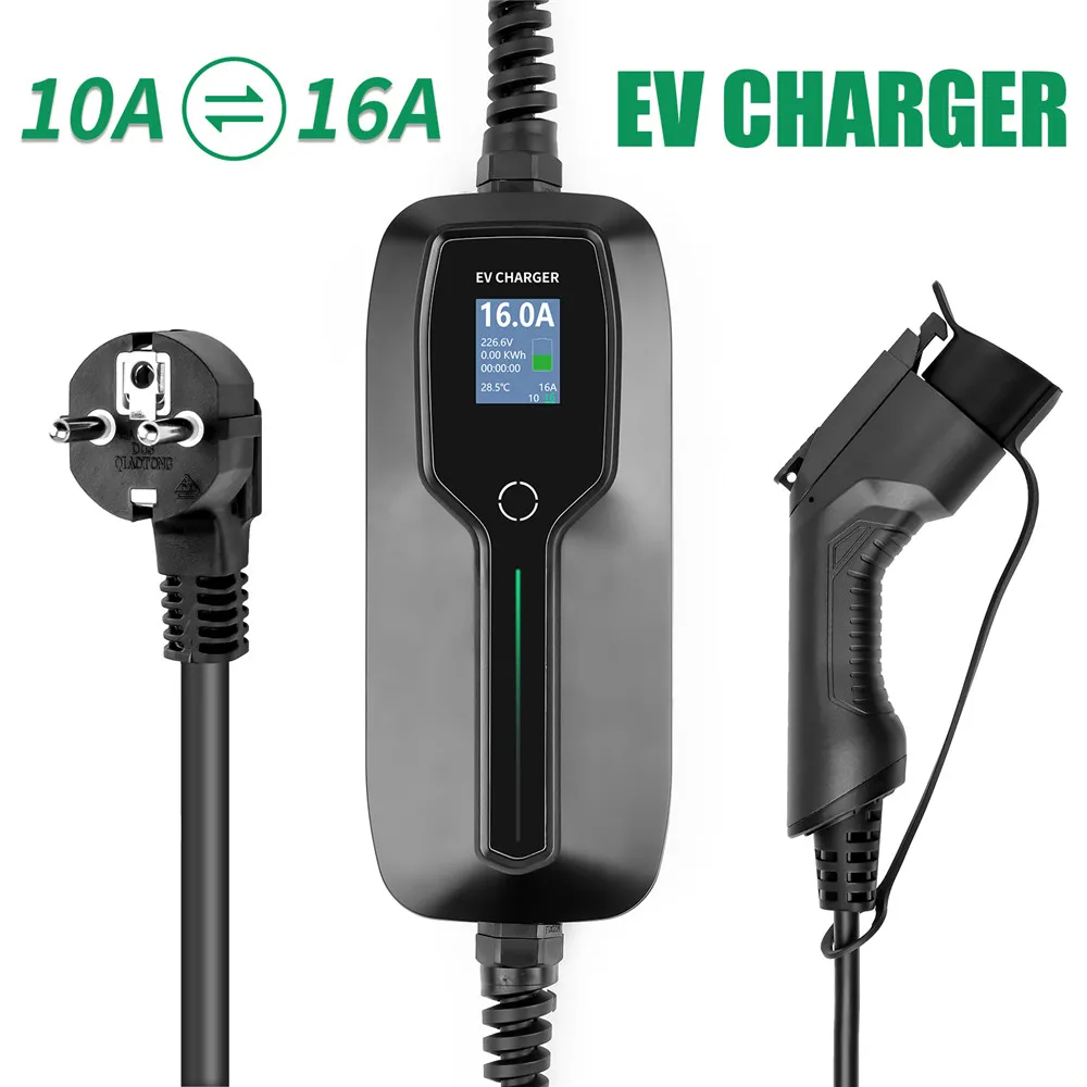10/16A EV зарядное устройство тип 1 SAE J1772 портативный EVSE зарядный кабель коробка для