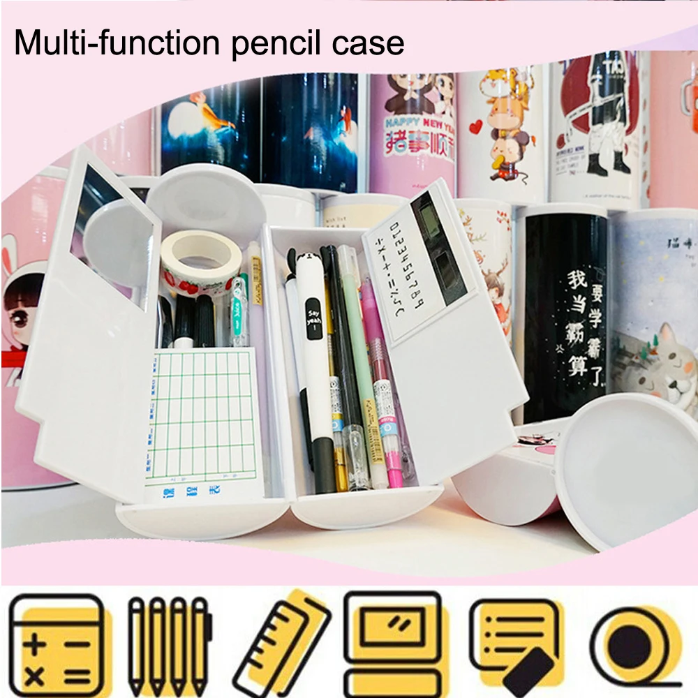 Чехол-органайзер для карандашей, креативная многофункциональная вместительная коробка для ручек с зеркалом