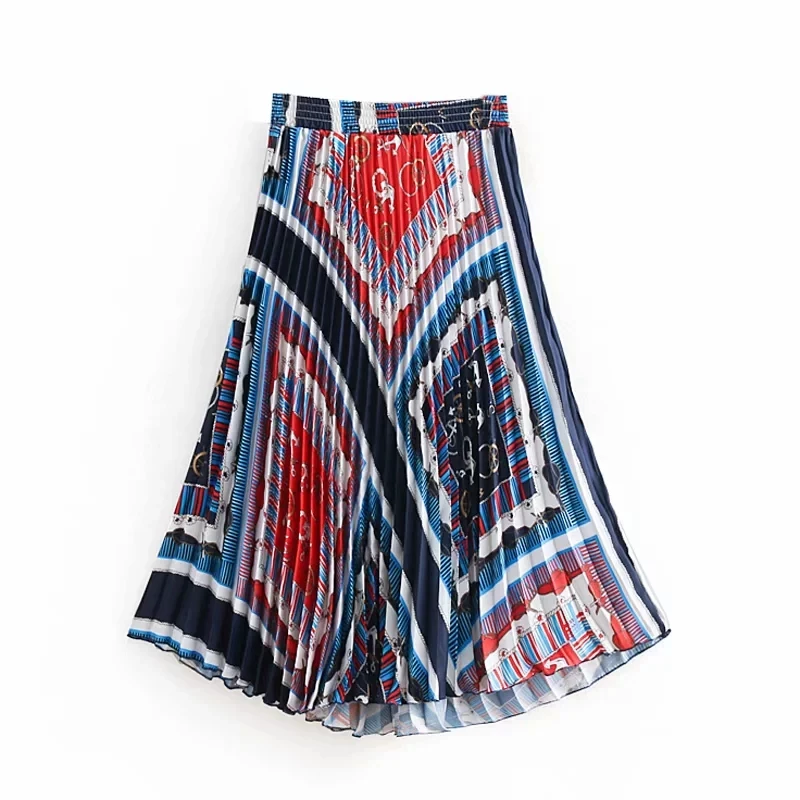 Twill пятнистые женские юбки с принтом цепи летние женские элегантные плиссированные миди юбка женская юбки в стиле бохо Jupe женские юбки mujer