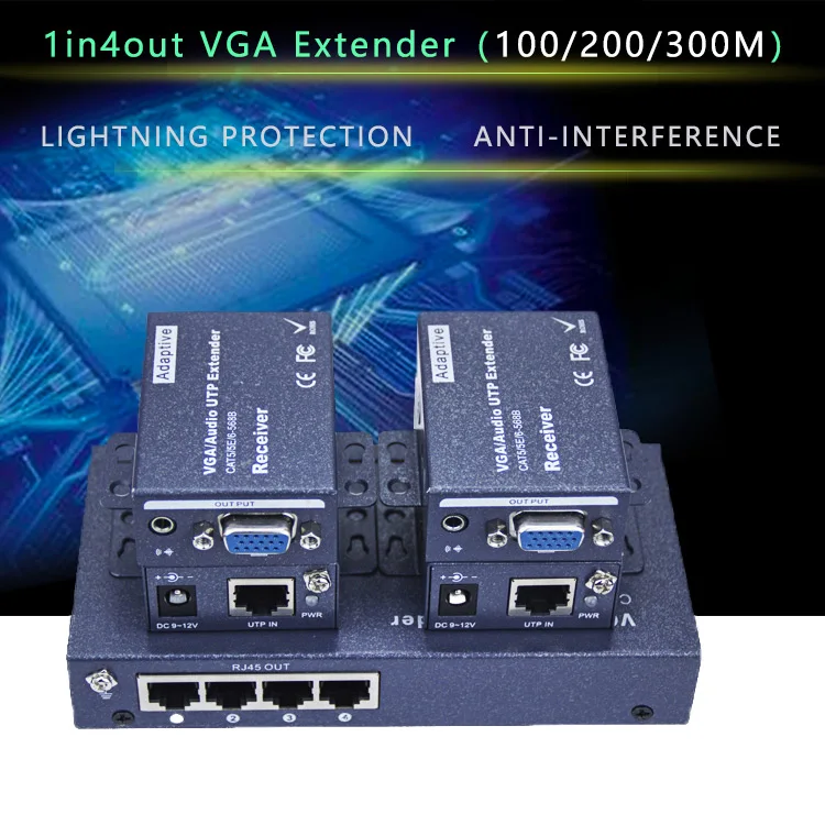 

1x4 VGA+Audio splitter VGA Video Audio Extender VGA Repeater Over Cat6 Cat5 1 in 4 out VGA Extender VGA splitter