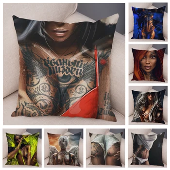 

Dark Goth Tattoo Sexy Beautiful Girl Pillow Case Short Plush Cushion Cover for Sofa Car Home Pillowcase 45x45cm Pillow Covers
