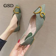 Новейшая Осенняя модная женская обувь на плоской подошве; тонкие туфли с острым носком и металлическим украшением; женская повседневная обувь на плоской подошве