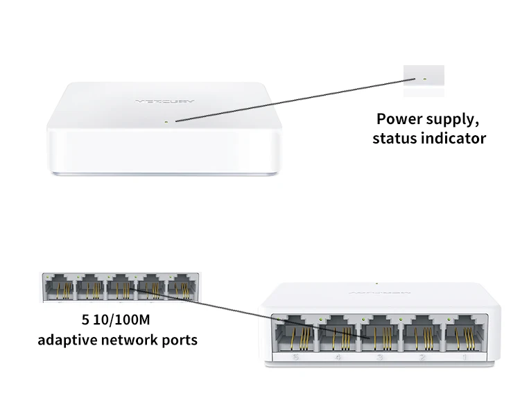 MERCURY S105C 5-Порты и разъёмы Настольный Ethernet-коммутатор, 10/100 Мбит/с Автоматическое согласование RJ45 Порты, Auto MDI/MDIX