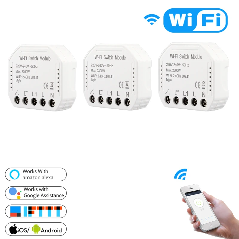 3 PCs Wifi умный светильник-переключатель Diy выключатель модуль Smart Life/приложение Tuya дистанционное управление, работает с Alexa Echo Google Home 1/2 способ - Цвет: 3 PCs