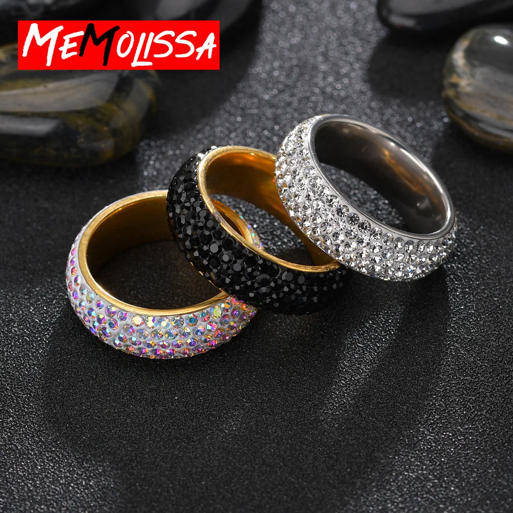 Fashion Wedding Band Ring for Women 5 Row Crystal Shine Colorful Stainless Steel Charm Engagement Rings Mens Jewelry Size 7-11 wedding rings,finger rings,fashion rings,engagement rings,fashion ring,crystal rings,stainless steel rings,metal rings
