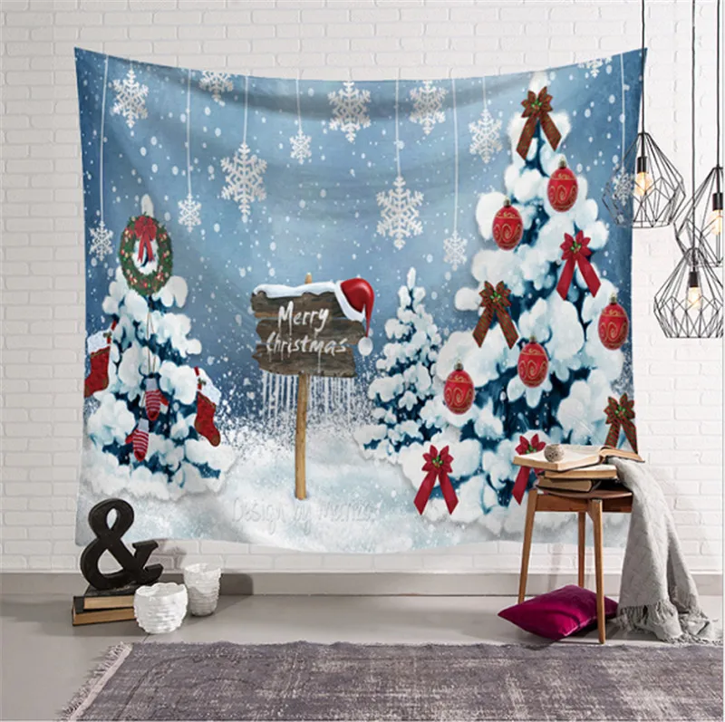 Christmas Tapestry Xmas Santa Claus Reindeer Tapestries Fabric Art Wall