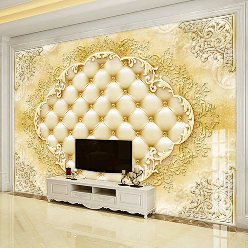 

Custom Photo Mural Wallpaper European Style Flower Pattern Border 3D Soft Package Living Room TV Background Wall Decor Painting