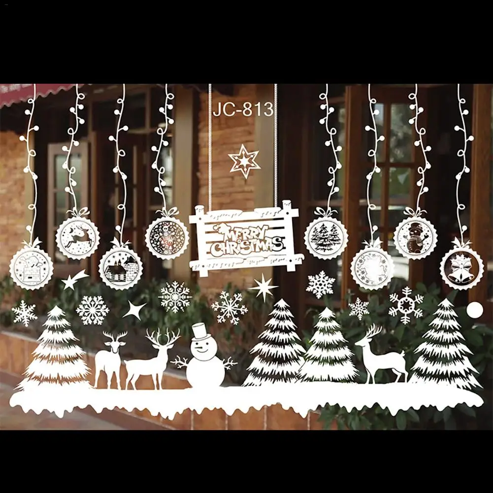 Год, Рождество, сделай сам, наклейки на окна, домашний торговый центр, снег, рождественская елка, Счастливое Рождество, стеклянные оконные наклейки на стену, наклейки - Цвет: 19