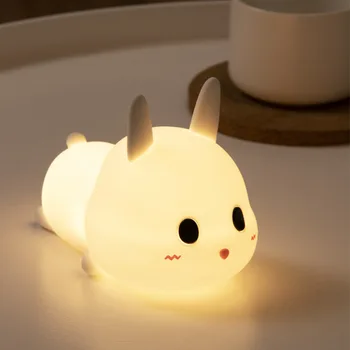 

11.7 New rabbit silicone night lamp charging bedroom bedside nursing eye care children with sleeping up and patting table lamp