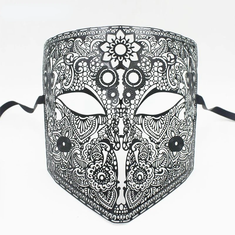 

Full Face Bauta Phantom Cosplay Venetian Masquerade Mask Black Skull Halloween Shield Mardi Gras Metal Party Mask