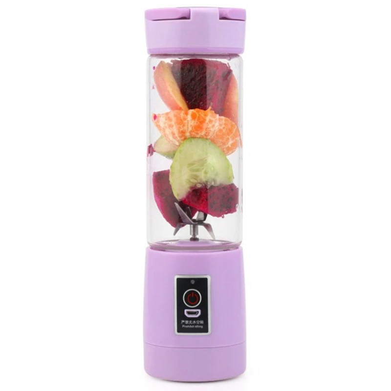 

400Ml 6 Blades Mini Usb Rechargeable Portable Electric Fruit Juicer Smoothie Maker Blender Machine Sports Bottle Juicing Cup-Pur