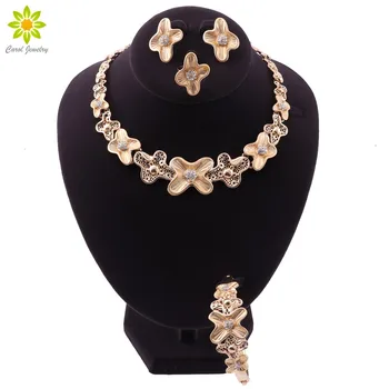 

Dubai Fine African Beads Jewelry Sets Gold Color Necklace Bangle Earrings Rings Nigerian Women Wedding Jewelry Sets