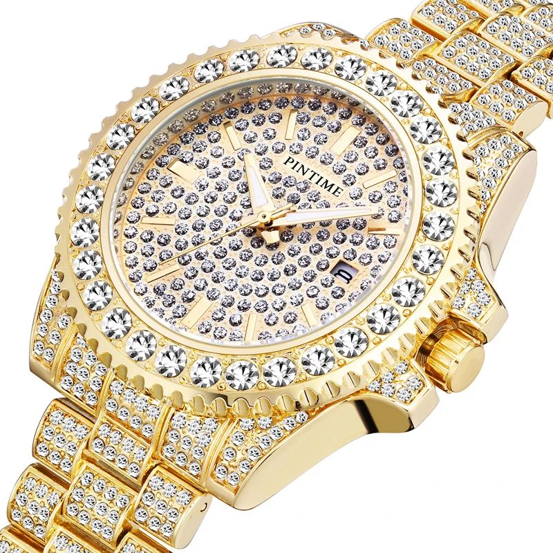 Bling Diamond Iced Out Watch Men Gold Stainless Steel Hip Hop Mens Watches Top Brand Luxury Clock Relogio Masculino Reloj Hombre