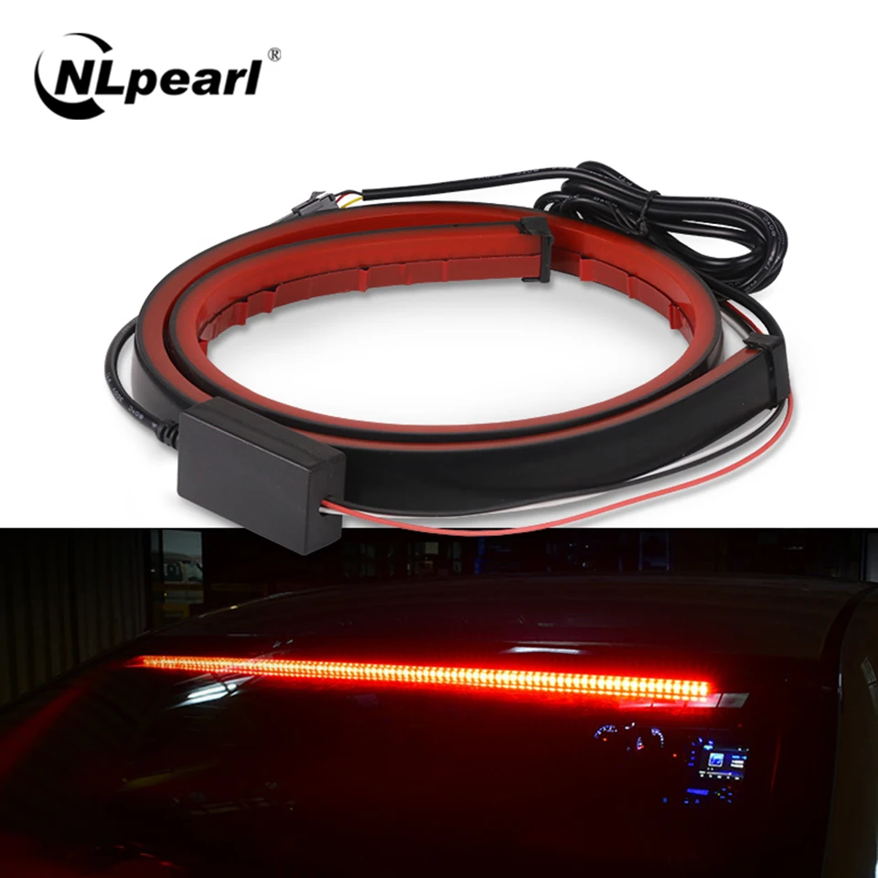 

Nlpearl 12V 90cm Cars Warning High Brake Light LED Red Flexible LED Strip Stop Signal Brake Lamps Sticker Tail Light Assembly