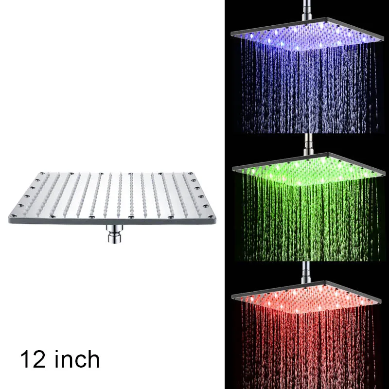 Светодиодный квадратная ливневая душевая головка температура 3 цвета Изменение для ванной DNJ998
