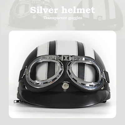 Mosodo мотоциклетный винтажный шлем для Harley с открытым лицом, мужские и женские кожаные шлемы для сноуборда, лыжного спорта - Цвет: silver helmet