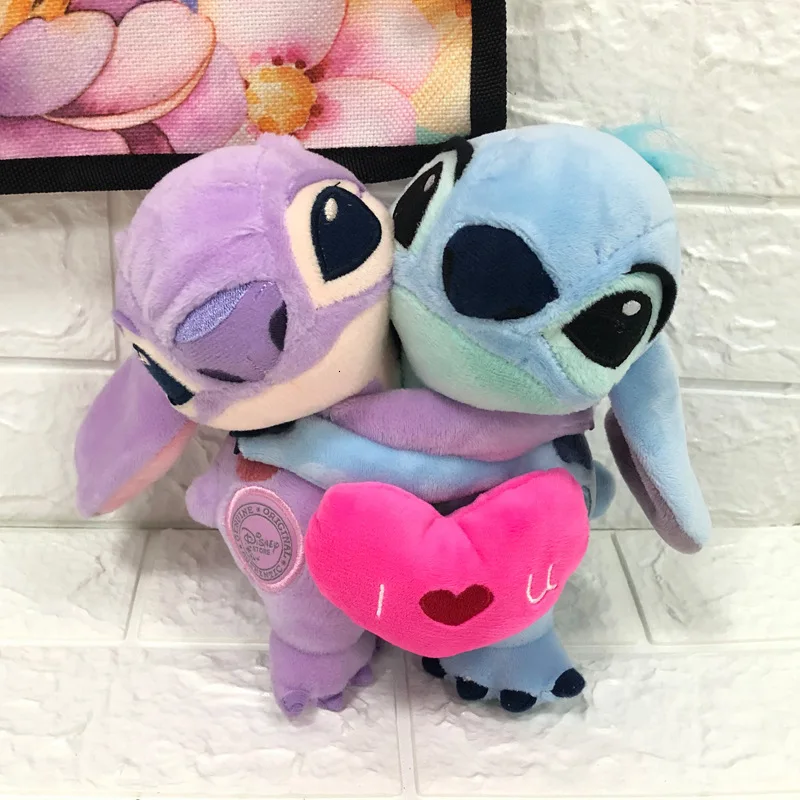 1 Par 20cm Alto Lilo Stitch Pareja Con Corazon De Peluche De
