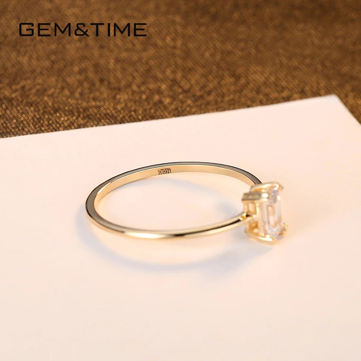 Gem&Time, элегантные кольца 6 мм из чистого золота с кубическим цирконием, 14 золотых колец для женщин, желтое золото, AAA CZ, тонкое круглое кольцо AU585, ювелирные изделия R14155