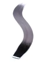Cinta para extensiones de cabello humano, cinta adhesiva ombré Natural de color negro a gris, doble cara, trama de piel, extensiones de cabello humano