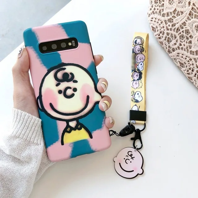 Чехол для телефона с изображением милой собаки из мультфильма S10 Plus, мягкий чехол для телефона, чехол для samsung Galaxy S9 plus, S8, note 9, 8, чехол+ ремешок с подвеской из кристаллов - Цвет: A