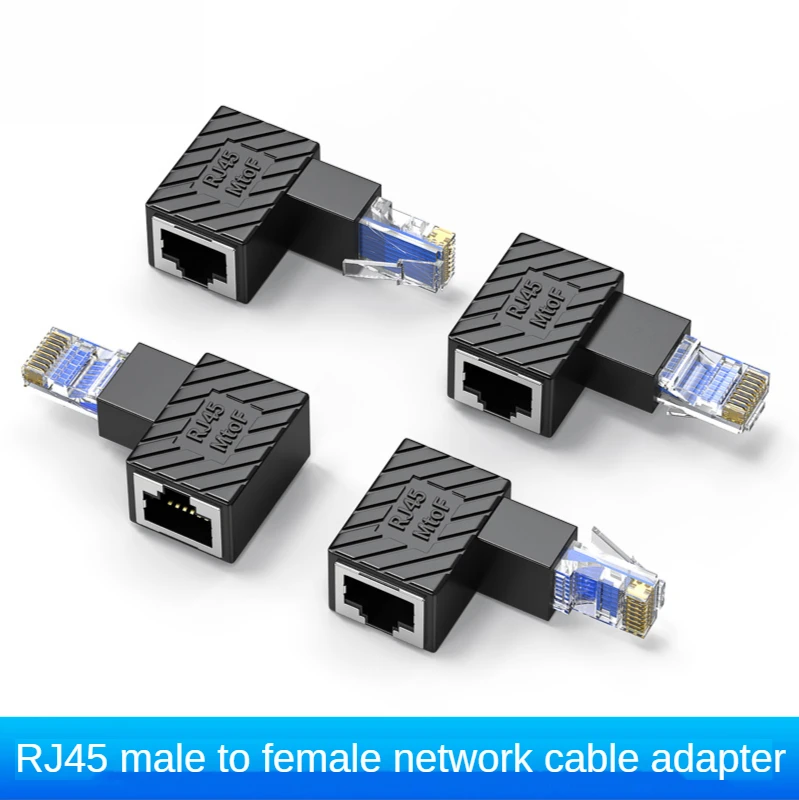 90 degree network cable adapter male to female elbow extension wire  category 5 and category 6 RJ45 broadband network connector