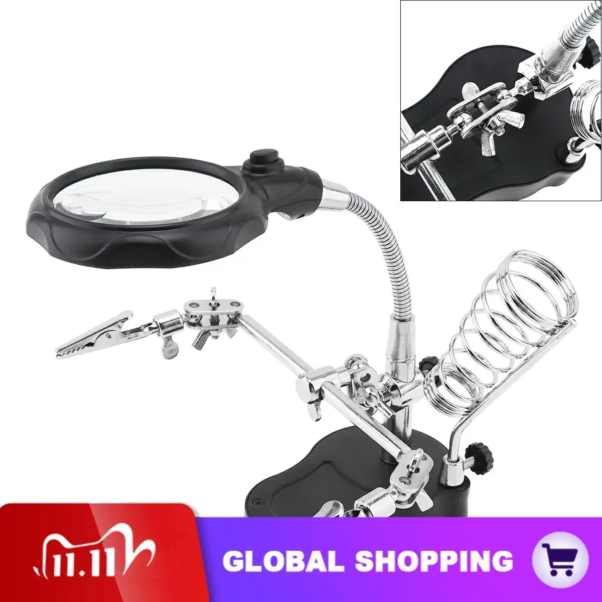 

Adjustable 3.5X 12X Helping Hand Clip LED Light Magnifying Glass Lens Desk Desktop Table Magnifier Lamp Loupe Solder Iron Stand