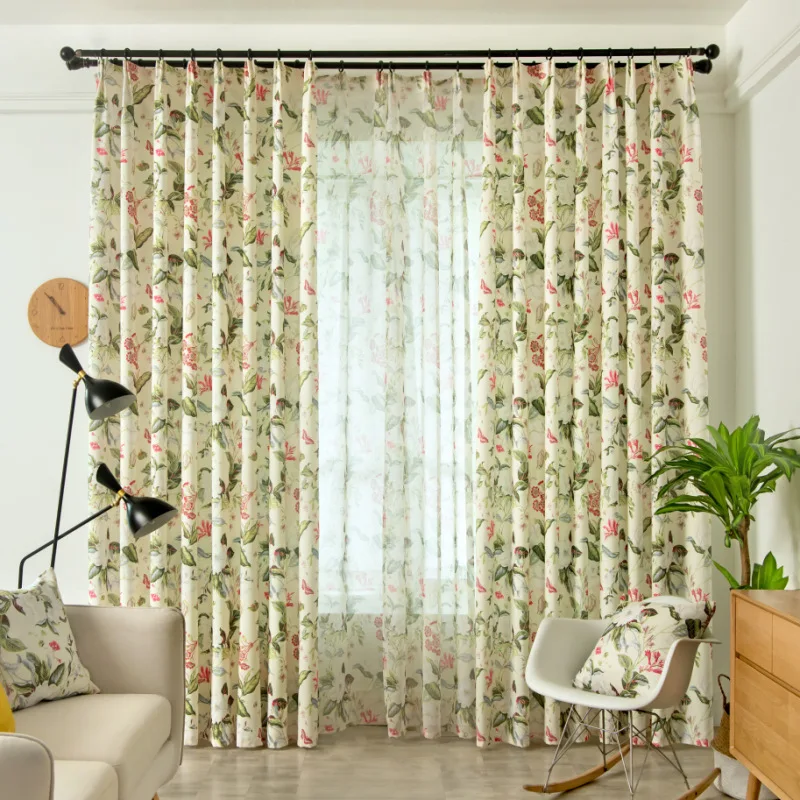 New Korean Pastoral Shading Cotton Linen Window Stitching Curtains for Living Dining Room Bedroom Leaf Flower Door Kitchen