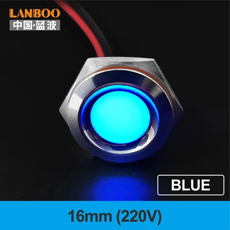 16mm-B(220V) LANBOO 16 мм 19 мм 22 мм металлический индикатор Водонепроницаемый IP65 Красный Зеленый Синий Желтый один светодиодный с 12 В 24 В 220 В - Цвет: 16mm-B(220V)