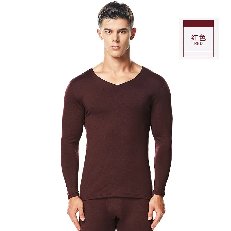 Wine red Новое мужское термобелье на осень и зиму, Вельветовая теплая рубашка+ штаны, комплект из 2 предметов, подштанники, костюмы - Color: Wine red