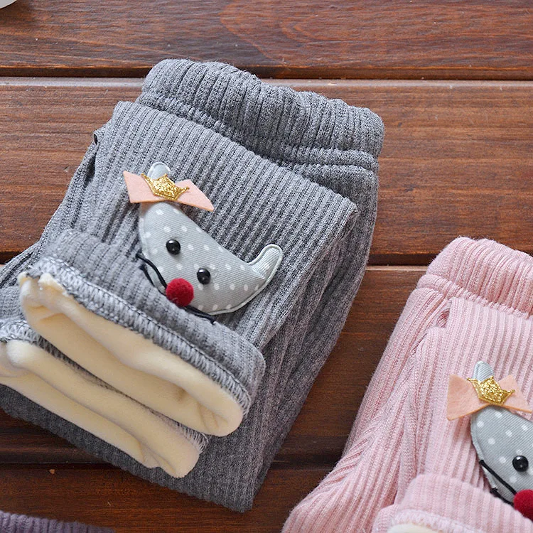 

Women's Small CHILDREN'S Sunken Stripe Cotton plus Thick Velvet Leggings Thick Small Fox Crawler Winter Leggings