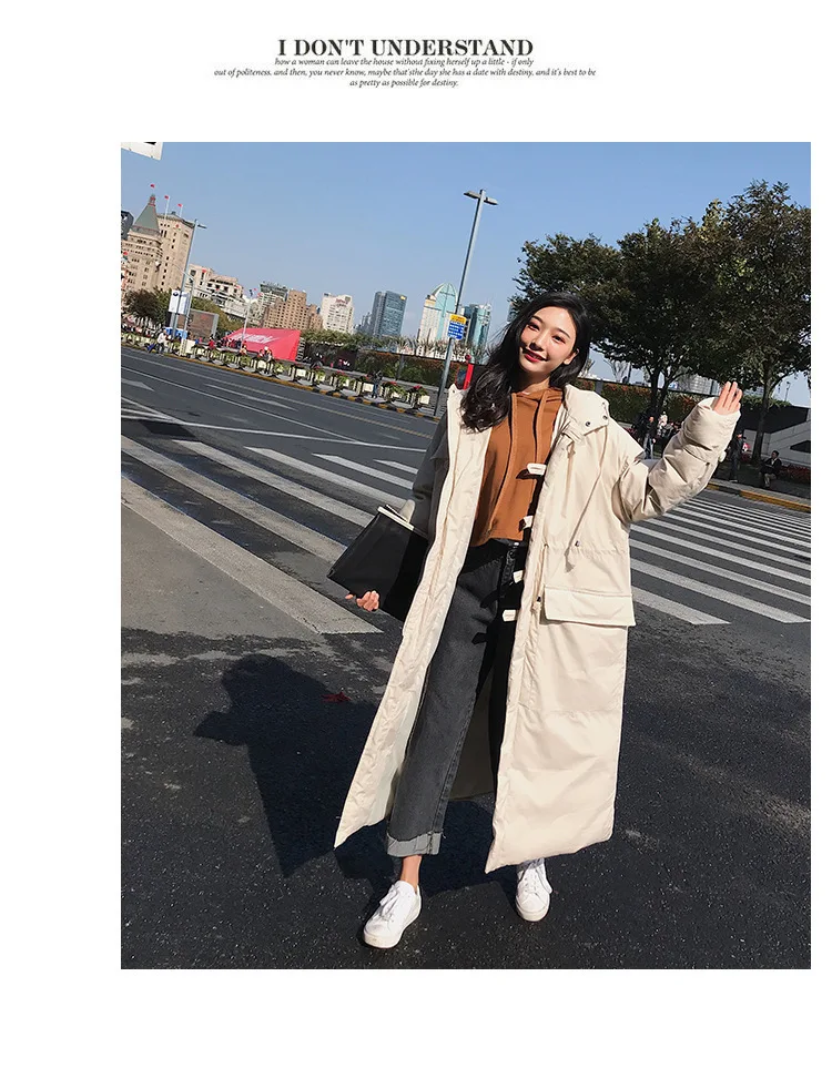 Зимнее Южно-корейское длинное ультра-свободное хлопковое пальто с капюшоном больших размеров, одежда с хлопковой подкладкой, Толстая теплая хлопковая стеганая куртка Coa