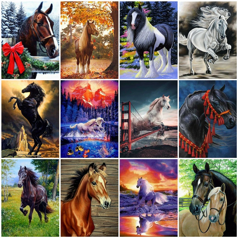 

AZQSD 5D DIY Diamond Painting Animals Cross Stitch Picture Of Rhinestones Full Square Diamond Embroidery Mosaic Horse Home Decor
