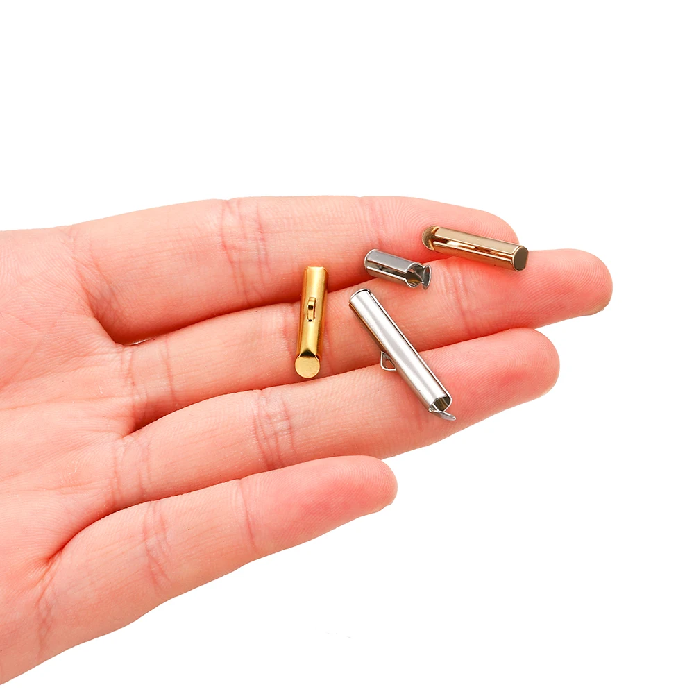 30-50Pcs/lot Crimp End Caps Slider Clasp Buckles Tubes Diy Bracelet Connectors Loom Findings for Jewelry Making Accessories