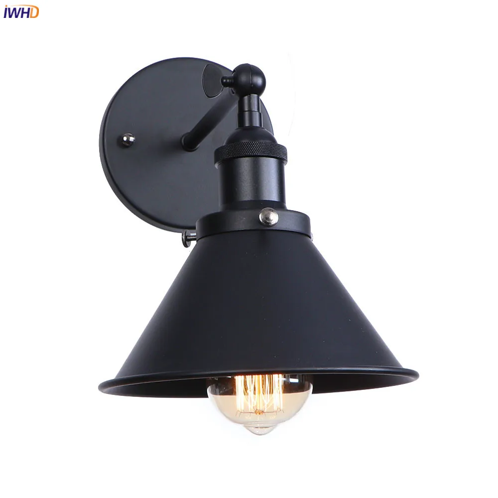 

IWHD Black Color LED Wall Light Bedroom Stair Porch Bathroom Edison Loft Decor Industrial Vintage Wall Lamp Aplique Luz Pared