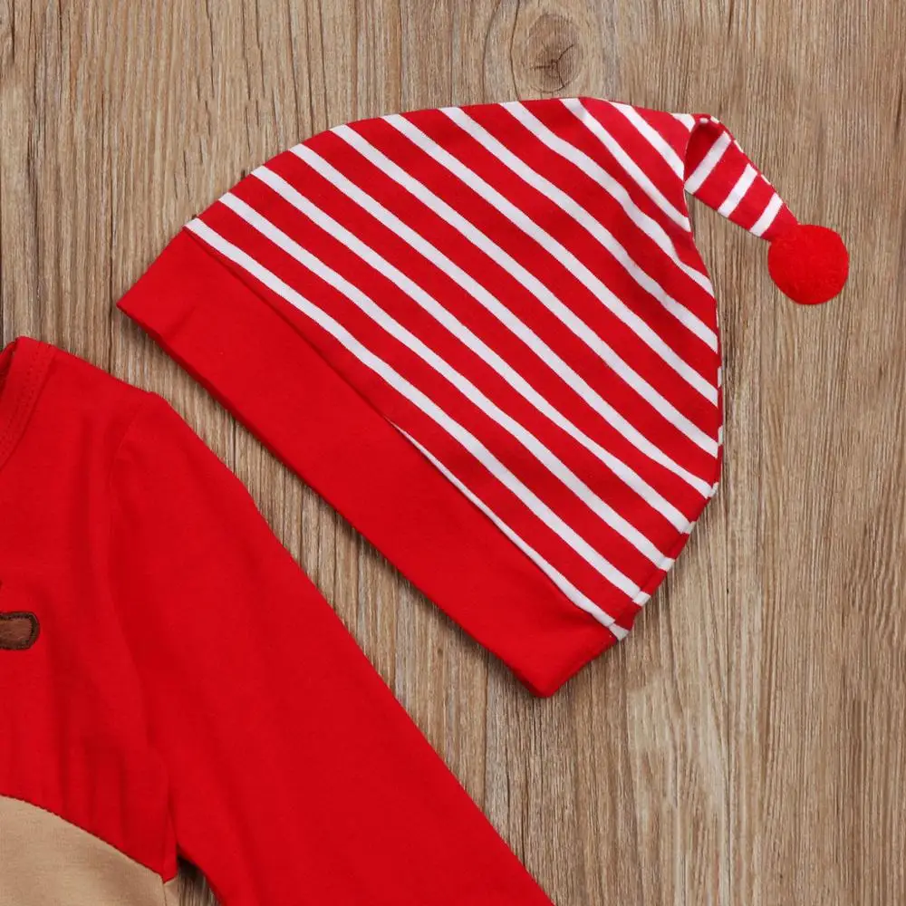 Комплект из 2 предметов; Рождественская Одежда для новорожденных мальчиков и девочек; комбинезон; шляпа; костюм; комплекты детской одежды с героями мультфильмов