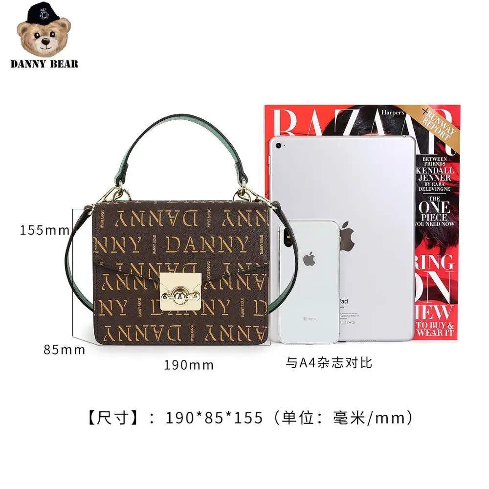 Danny Bear, Женская Повседневная сумка с буквенным принтом, сумка через плечо, кофейная, зеленая, маленькая квадратная сумка, DTB9916022-205G