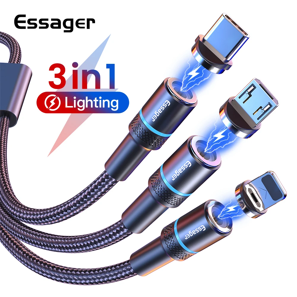 Магнитный кабель Essager 3 в 1 для iPhone Xiaomi Android USB Type-C магнитное зарядное устройство