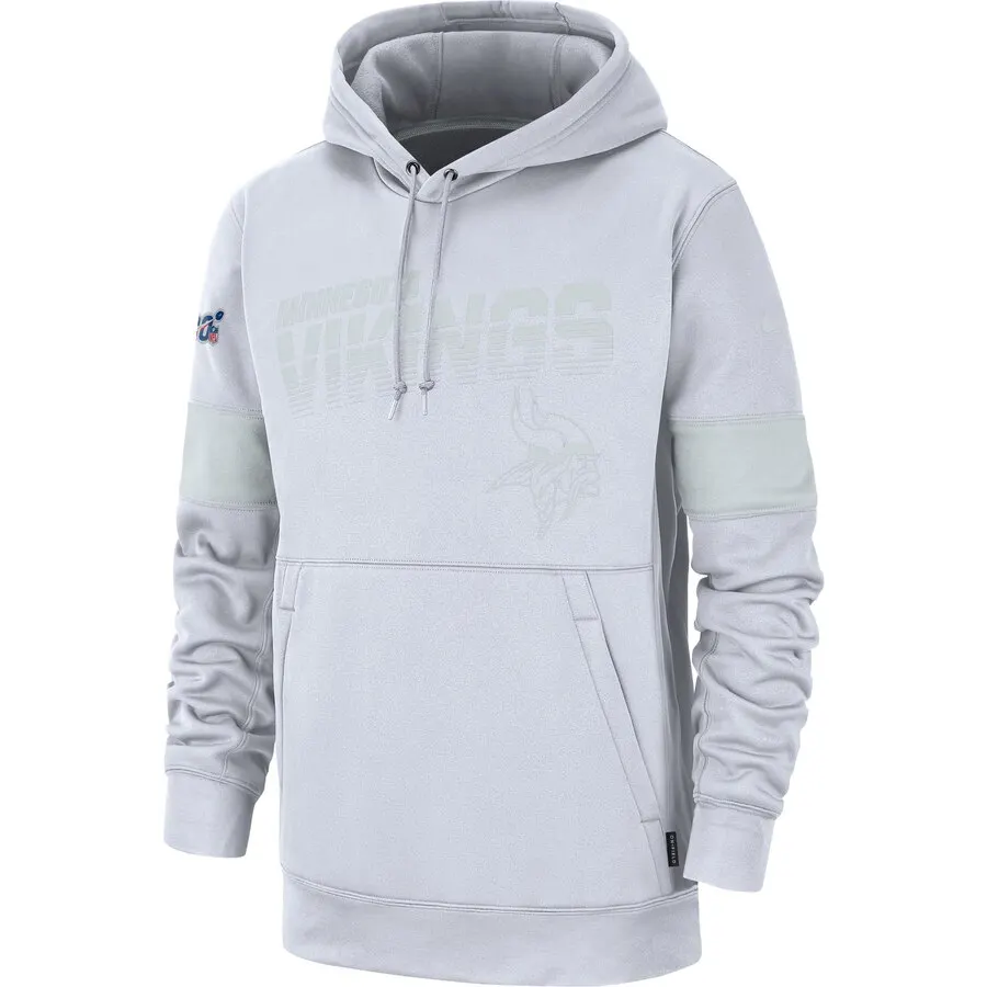Миннесота мужские толстовки Vikings 100th Sideline Platinum Therma пуловер с капюшоном Белый