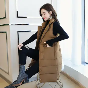 

New Womens Warm Long Down Vest Jacket Slim Fit Casual Lapel Cotton Waistcoat