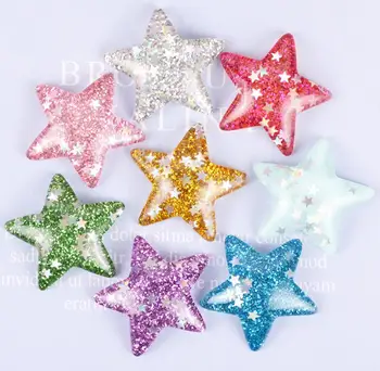 

Kawaii Glitter Stars Flatback Resin Arts DIY Craft Supplies Phone Shell Decor Material Pentagram Hair Accessories Ornament