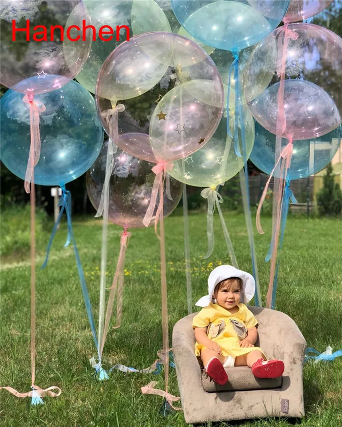

10pcs/lot Colorful Crystal Balloon 18''24'' inch Round Bobo Transparent Clear Balloons Wedding Decro Helium Inflatable Balloon