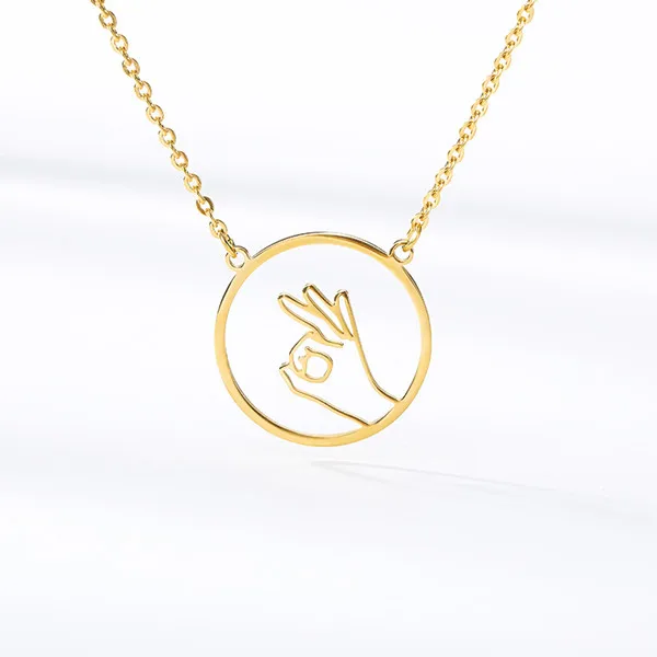 Серебряное ожерелье для женщин Bijoux Femme из нержавеющей стали Peace Crossing Sign language ожерелье s Jewelry Collares De Moda - Окраска металла: hn004-7