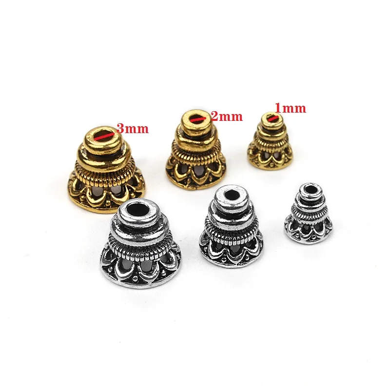 10 шт. антикварные золотые цветные Серебристые колпачки для ожерелья шнура