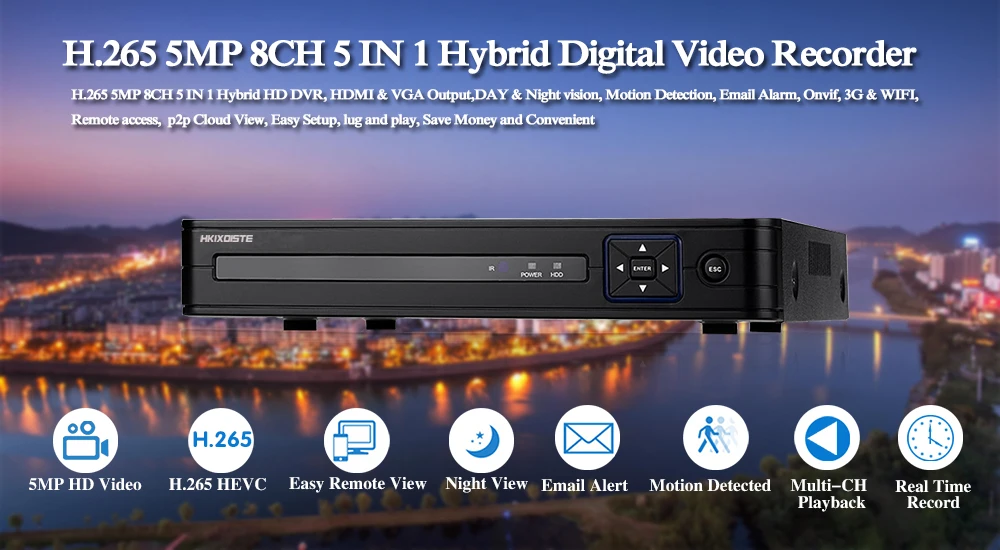 DVR 16CH 8CH 4CH CCTV видео рекордер для CVBS AHD камера аналоговая камера ip-камера Onvif P2P 5.0MP H.265 CCTV Гибридный DVR NVR