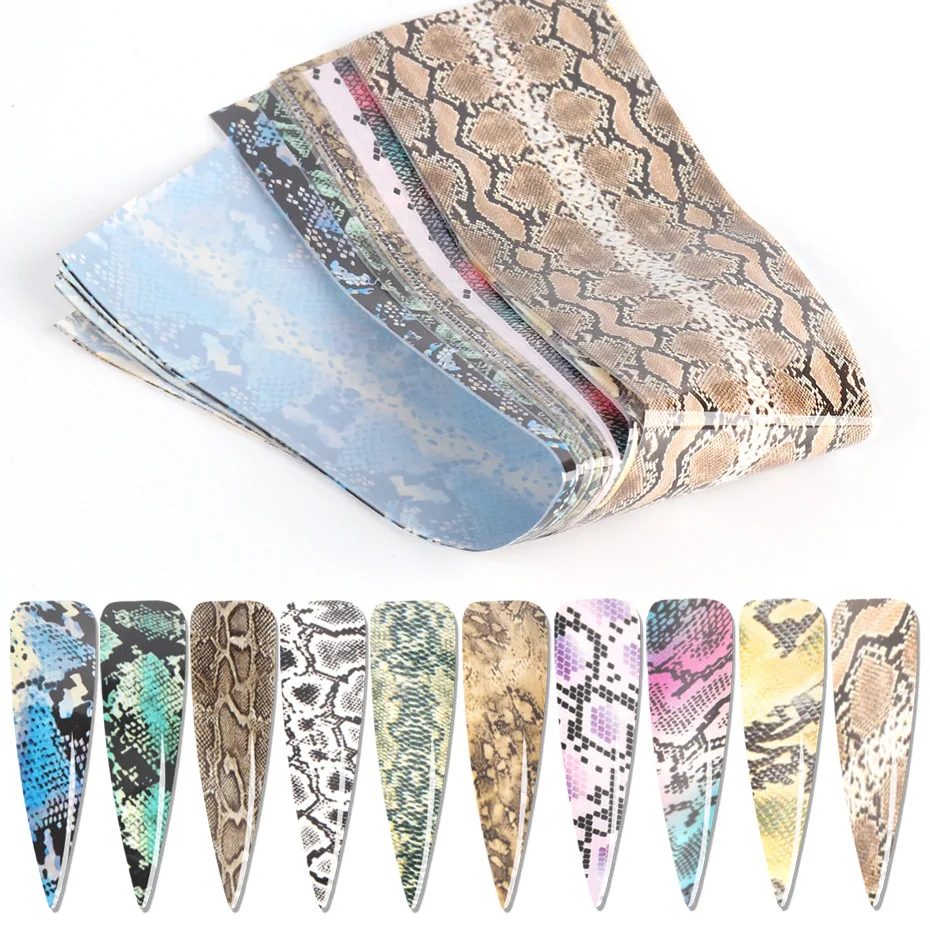 

10pcs/set Snake Print Nail Foils Leopard Wild Animal Skin Transfer Sticker Sexy Slider Starry Sky Gel Polish Wrap Decoration
